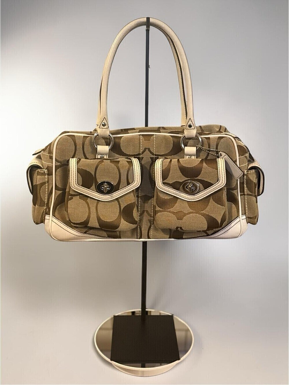 COACH Vintage Y2K Mini Boston Turnlock Satchel Shoulder Bag Canvas Leather 6232